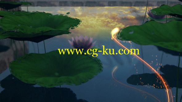 AE模板：荷塘水面粒子光线LOGO片头展示 Lotus Pond Opener的图片1