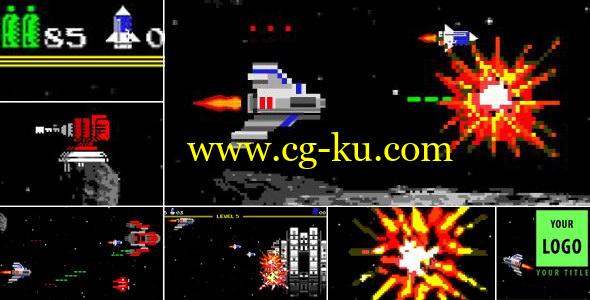 AE模板：8像素打飞机游戏LOGO标志片头 Logo Arcade Game 8 Bit的图片1