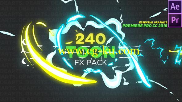 AE+PR模板预设：240个卡通动漫火焰烟雾能量闪电MG动画元素 240 Toon FX Pack的图片1
