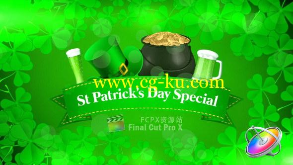 Apple Motion模板：绿色三叶草图文标题展示 St Patrick’s Day Special Promo的图片1