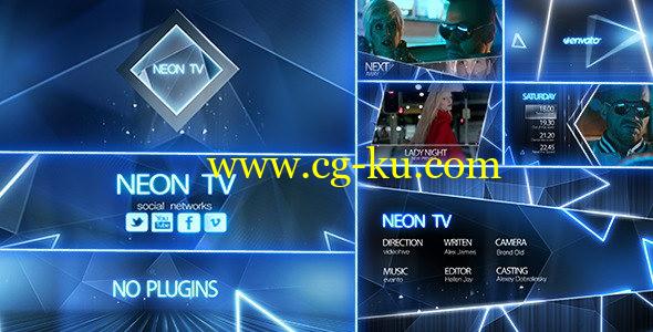 AE模版：霓虹电视广播新闻栏目包装片头效果 Neon TV Broadcast Package的图片1