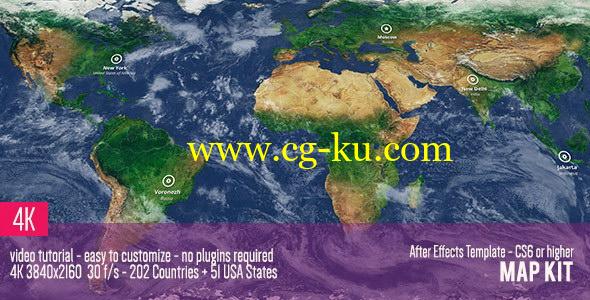 AE模板：4K高质量2D/3D全球世界地图定位指引示意展示效果工具包的图片1