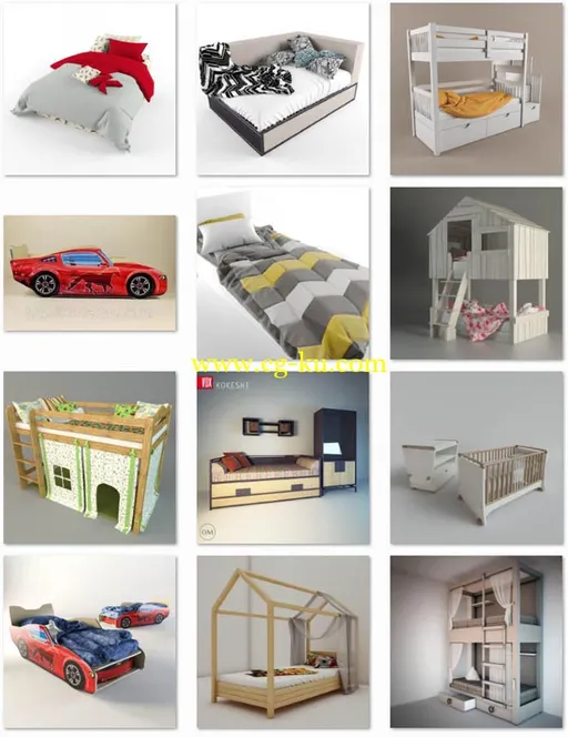 29个时尚高精度儿童房的床3D模型合集的图片1