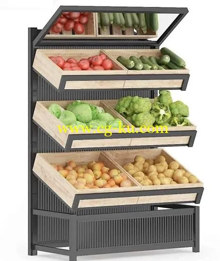 Market Shelf Vegetables 3d Model的图片1