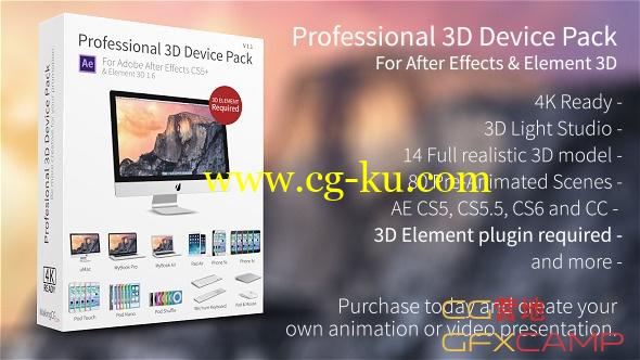 AE模板－苹果电脑产品E3D模型商品动画展示 VideoHive Professional 3D Device Pack for Element 3D的图片1