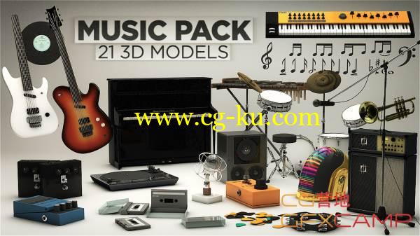 C4D/E3D 音乐3D模型 The Pixel Lab – Music Pack Models的图片1