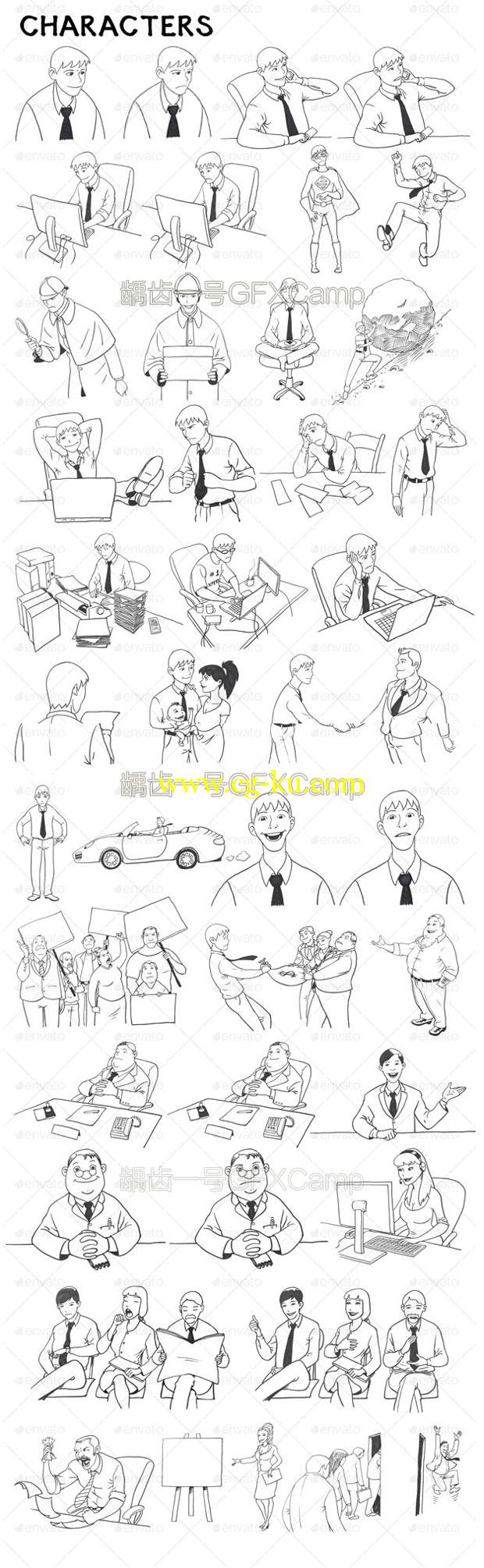AE模板-铅笔签字笔手绘线框MG动画卡通人物公司商品展示的图片3