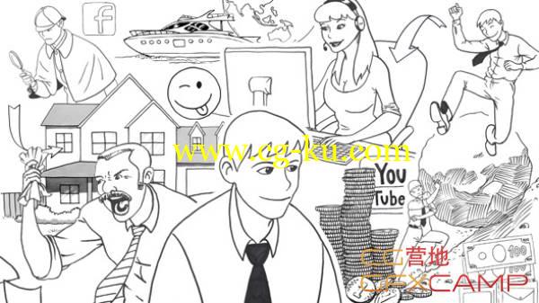 AE模板-铅笔签字笔手绘线框MG动画卡通人物公司商品展示的图片4