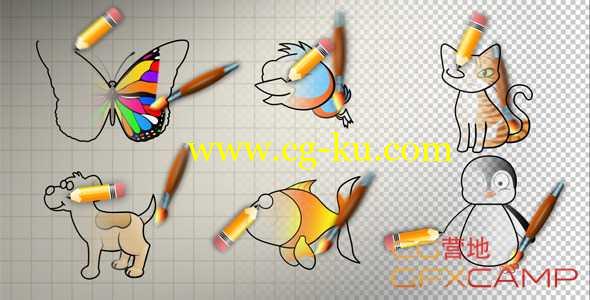 AE模板-儿童卡通蝴蝶猫狗小动物绘画涂鸦动画 Animal Cartoon Paint的图片1