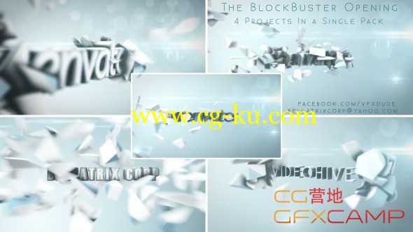 AE模板-爆炸碎片3D文字片头展示 Blockbuster Trailer Vol.1 Clean, Bright & Elegant的图片1