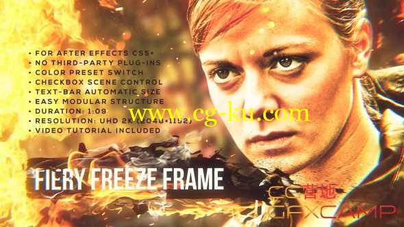 AE模板-电影游戏火焰人物演员定格介绍开场宣传片 Fiery Freeze Frame的图片1