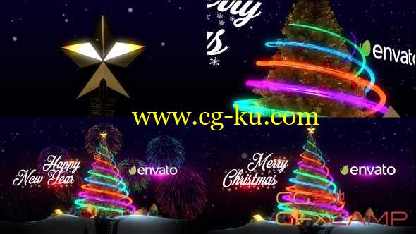 AE模板-光线环绕圣诞树圣诞节开场片头 Christmas Tree & New Year Greetings的图片1