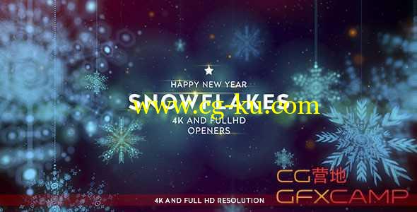 AE模板-漂浮悬挂冰晶雪花新年片头动画 Snowflakes 4K Openers的图片1