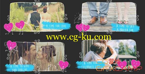 AE模板-手绘可爱边框情人节婚礼相册展示片头 Valentine Love Slideshow的图片1