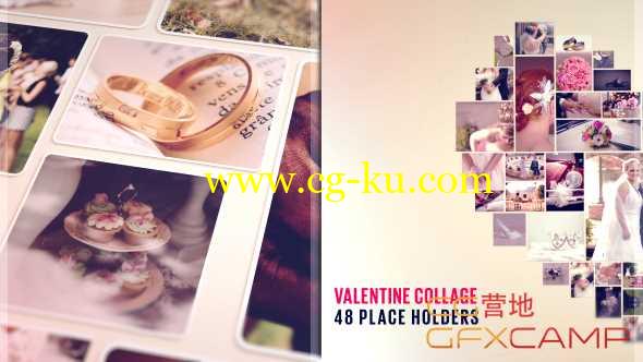 AE模板-浪漫情人节婚礼相册拼贴照片墙动画 Valentine Collage的图片1