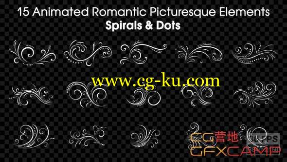 15个婚礼条纹藤条生长动画视频素材 15 Animated Romantic Picturesque Elements Spirals and Dots的图片1