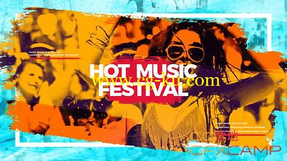 AE模板-音乐视频笔刷遮罩包装片头 Hot Music Festival的图片1