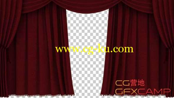 舞台红色幕布拉开透明通道高清视频素材 Realistic Red Curtain Opening的图片1