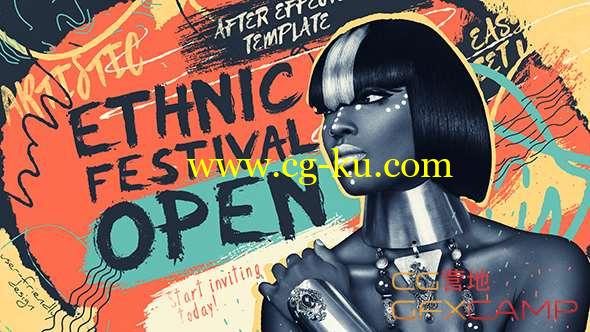 AE模板-手绘笔刷彩色定格图片包装开场 Ethnic Festival Open的图片1