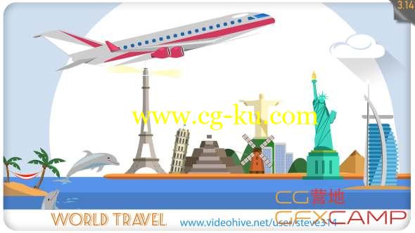 AE模板-旅游景点建筑MG动画片头 World Travel的图片1