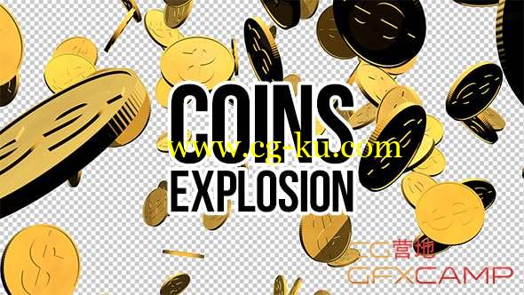 三维金色硬币散落视频素材 3D Gold Coins Explosion的图片1