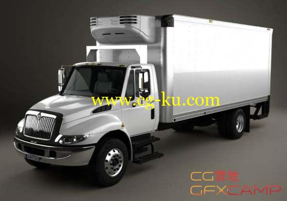 白色卡车3D模型 Hum3D - International Durastar Box 2002(C4D/FBX/OBJ/MAX等格式)的图片1