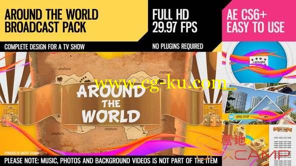 AE模板-旅游视频照片相册展示片头 Around The World Broadcast Pack的图片1