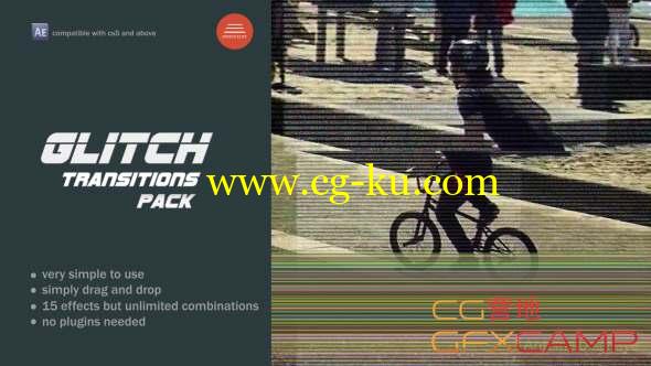 AE模板-信号损坏视频转场 Glitch Transitions Pack的图片1