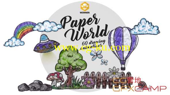 可爱卡通手绘纸张动画元素视频素材 Paper World Over 60 Drawing Animations的图片1
