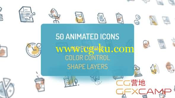 AE模板-50个扁平化线条图标ICON动画 Animated Flat Icons的图片1