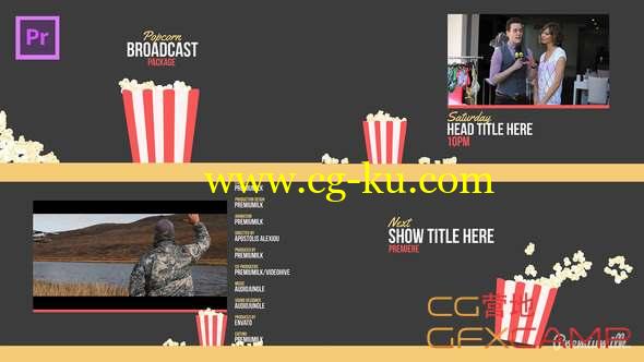 Premiere模板-爆米花电影栏目包装 Popcorn Broadcast Package Essential Graphics的图片1