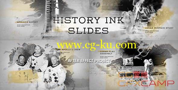 AE模板-水墨遮罩历史图片展示片头 History Ink Slides的图片1