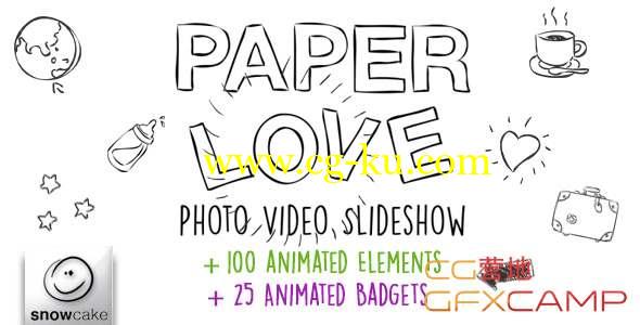 AE模板-手绘元素浪漫爱情相册照片展示 Paper Love Photo Video Slideshow的图片1