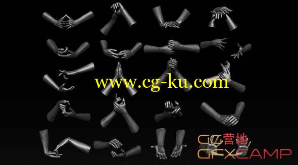 三维打印手势3D模型 Cubebrush - 3D Printable Female Hands 20 Poses Pack V1 (OBJ/ZTL/STL格式)的图片1