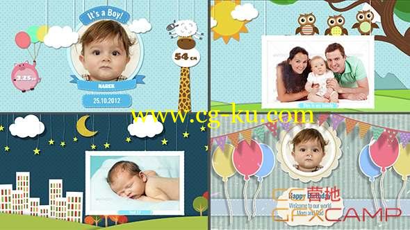 AE模板-卡通儿童婴儿相册照片开场 Baby Photo Album - Birthday的图片1