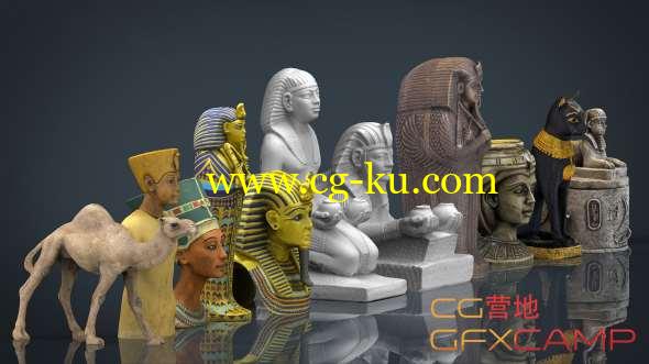 埃及半身像雕塑3D模型 Cubebrush - 3D Egypt Collection Pack的图片1