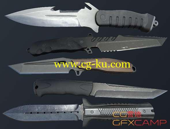 刀子匕首3D模型 Cubebrush - HQ PBR Combat Knives Pack的图片1