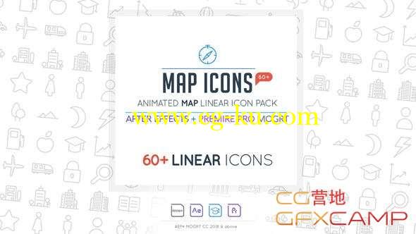 AE模板+PR预设-60+线条图标ICON动画 Map Linear Icon Pack的图片1