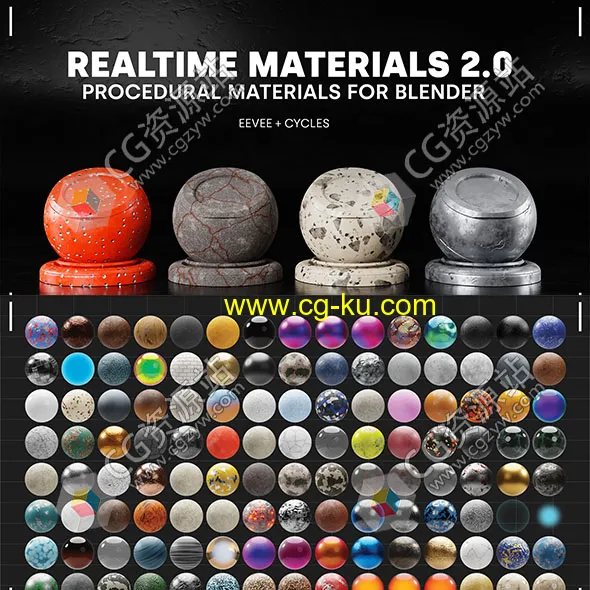 200组真实程序纹理材质预设Blender插件 Realtime Materials v2.0的图片1