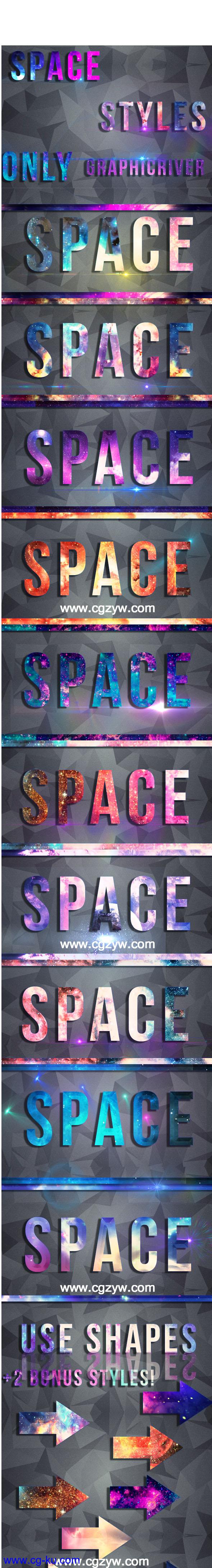12个钻石文字+10款炫彩文字特效动作素材 Space Text StylesPSD图层样式的图片2