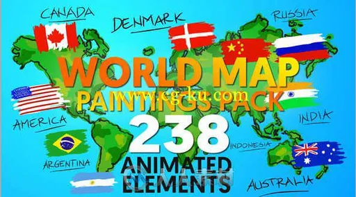 世界地图国旗绘制动画包AE模板 Videohive World Map Paintings Pack 12070408的图片1