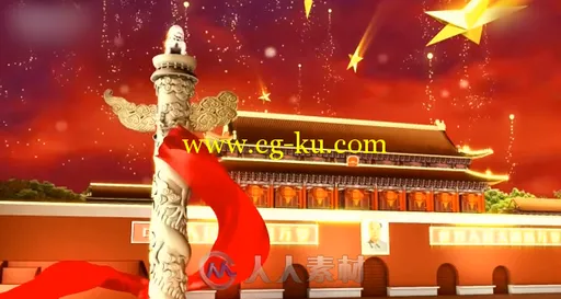 五星红旗飘扬长城天安门鸟巢火箭升空红绸缎飞LED视频素材的图片3
