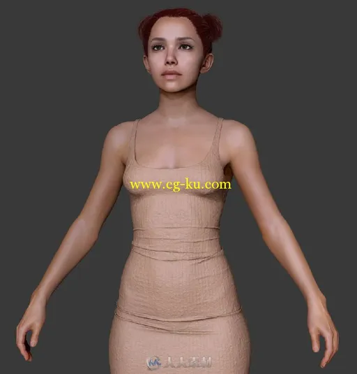 Zbrush超精细女孩角色雕刻3D模型 GUMROAD ZBRUSH REDHAIR GIRL BODY BASEMESH的图片1