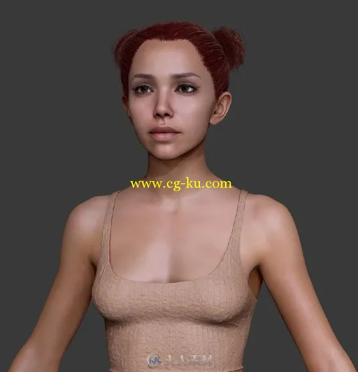 Zbrush超精细女孩角色雕刻3D模型 GUMROAD ZBRUSH REDHAIR GIRL BODY BASEMESH的图片2