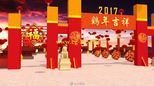 2017鸡年春节拜年AE模板片头 央视级喜庆烟花春晚年会拜年边框的图片1