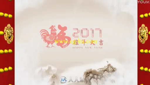 2017鸡年中国风红灯笼新年春节拜年年会联欢晚会开场片头AE模板的图片1