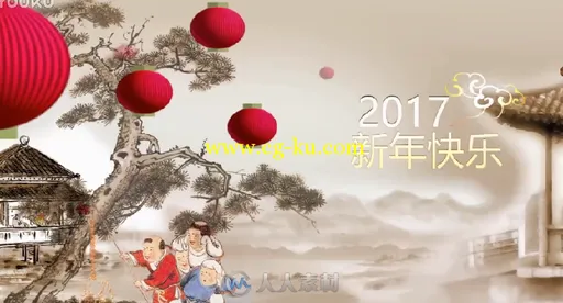 2017鸡年中国风红灯笼新年春节拜年年会联欢晚会开场片头AE模板的图片2