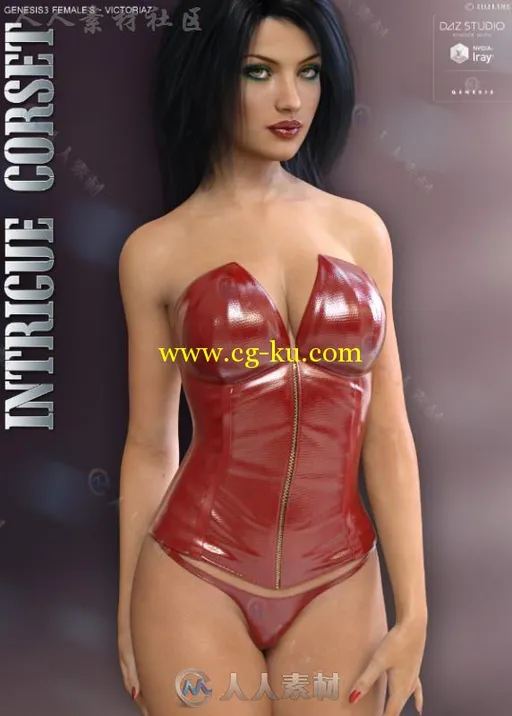 女性性感皮质紧身胸衣和内裤3D模型合辑的图片3