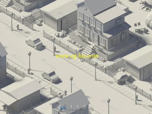 不同的房子花园和街道城市环境3D模型Unity游戏素材资源的图片1