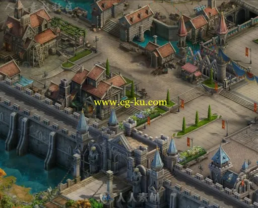 【战天堂】欧式写实魔幻风格2.5D场景主城地图3D模型的图片3